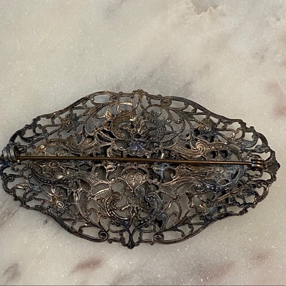 vintage Filigree Three Bird Brooch sterling silver antique - Picture 4 of 4